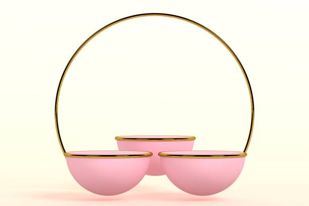 istock Pink podium and minimal white abstract background, 3d rendering geometric shape, Stage for awards on website in modern. 1432610911