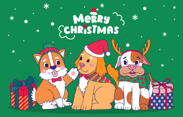 istock Dogs In Christmas Costumes With Gift Boxes, Vector, illustration, Cartoon 1432612721