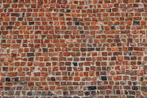 Background of red brick from the old church. Texture of wall.