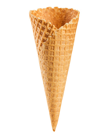 Empty ice cream cone, isolated on white background, clipping path, full depth of field