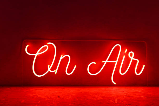 istock Red neon sign on air. Trendy style. 1432631971