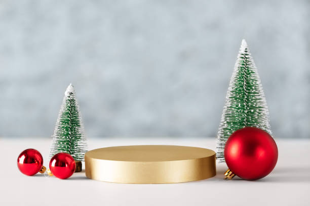 istock Christmas mock up with Christmas ornaments and trees for design. 1432633459