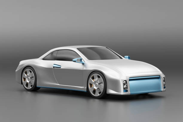 istock Future Concept Sport car placed on glossy background 3D rendering 1432633524
