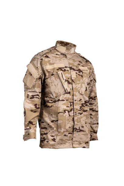 istock Camouflage military jacket. Soldier clothes. Isolate on a white background. 1432634468