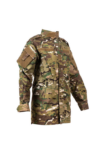 istock Camouflage military jacket. Soldier clothes. Isolate on a white background. 1432634474