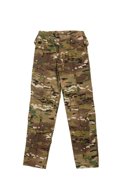 Camouflage military pants. Soldier clothes. Isolate on a white background.