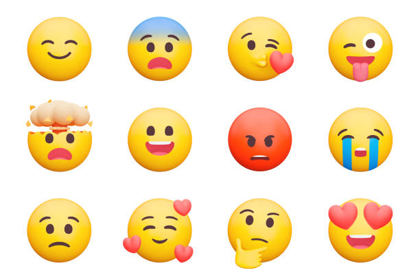 set ikon emoji 3d. koleksi senyum emotikon. bahagia, marah, berpikir, ciuman, ledakan, lidah dll. ilustrasi vektor. ikon terisolasi, objek pada latar belakang transparan - emotikon ilustrasi stok