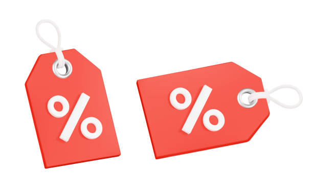 etykieta 3d. czerwona etykieta z symbolem procentu rabatu. awans. izolowane obiekty na przezroczystym tle - zwrot stock illustrations