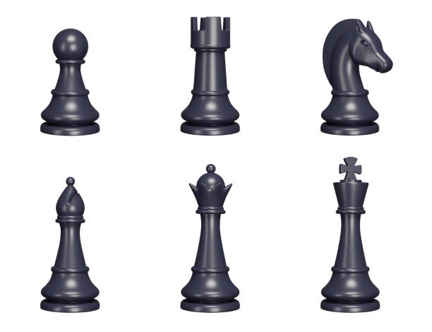 ilustrações, clipart, desenhos animados e ícones de peças de xadrez 3d set. cor preta. peão, rei, rainha, torre, cavaleiro, bispo. ilustração vetorial. objetos isolados em um fundo transparente - chess king chess chess piece black