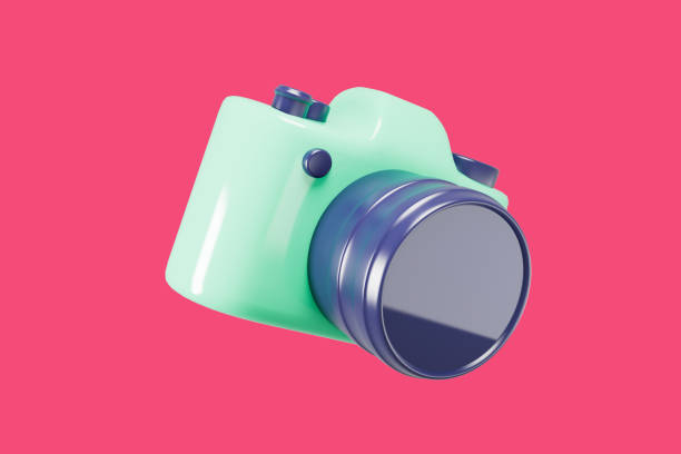 istock Green and blue camera on red background 3d render illustration. 1432635723