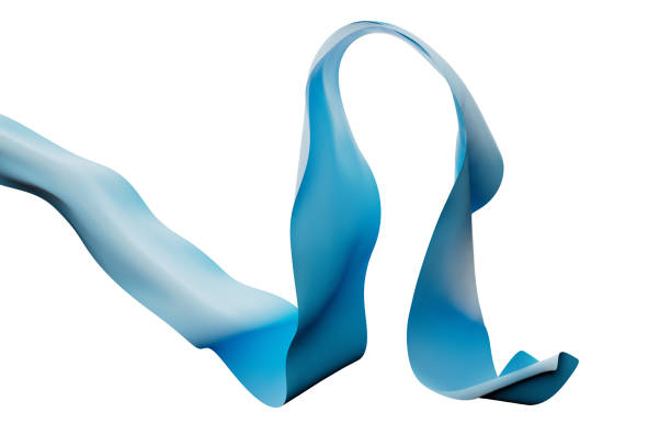 Swirling blue fabric ribbon on white background 3d render. High quality 3d illustration