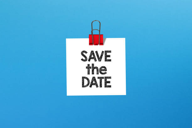 Save the date. Metal clip with note paper and save the date