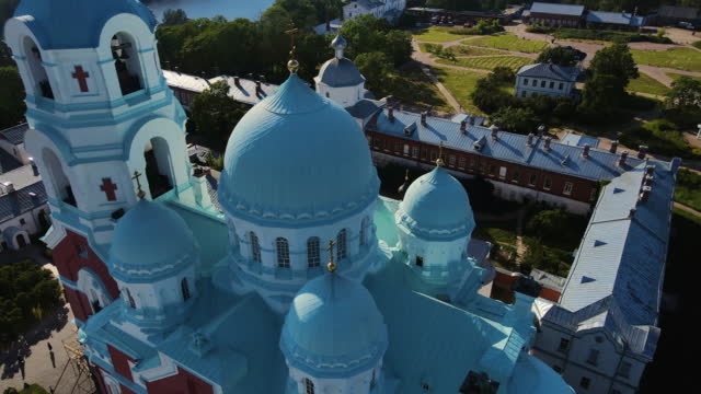AERIAL: Spaso-Preobrazhensky Cathedral of the Valaam Monastery