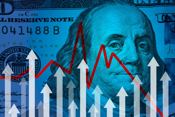 Inflation Concept with Us Dollar with Graph and Moving Up Arrows stock photo