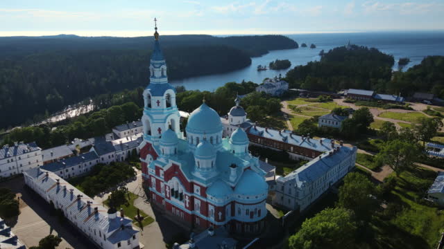 AERIAL: Spaso-Preobrazhensky Cathedral of the Valaam Monastery