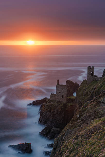 Crowns Engine Houses at sunset, Botallack Mines, Cornwall, United Kingdom