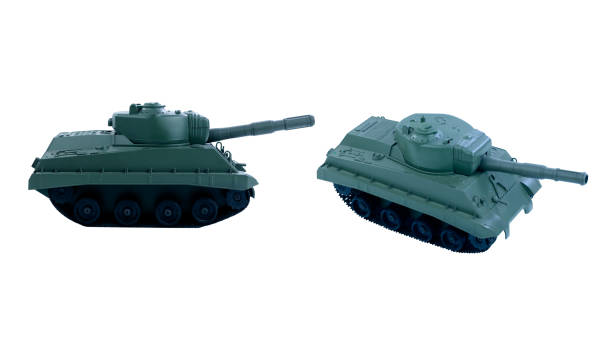 istock Green Toy tank isolated on white background,war concept 1432655186