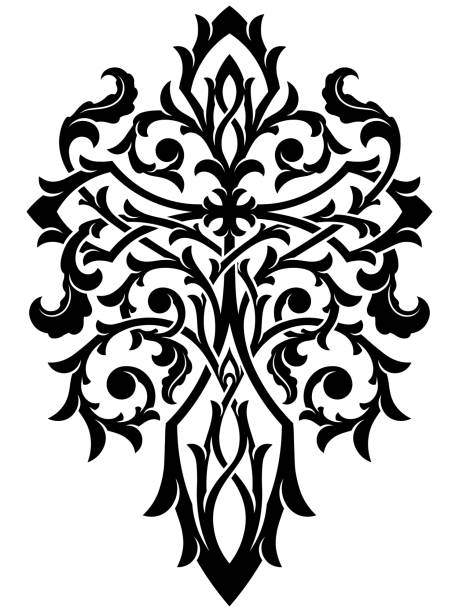 ilustraciones, imágenes clip art, dibujos animados e iconos de stock de cruz ornamental gótica victoriana - silhouette cross shape ornate cross