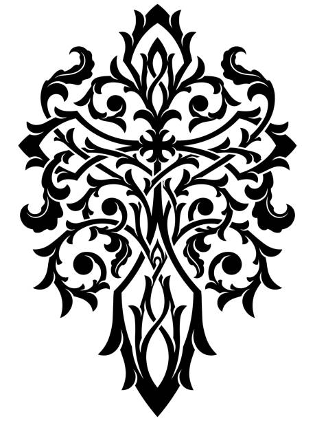 Victorian gothic ornamental cross Stylized ornamental design cross tattoo stock illustrations
