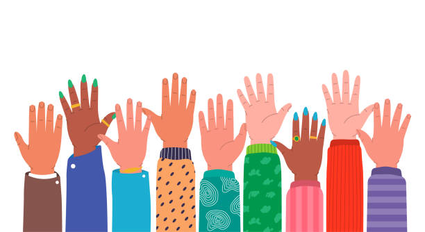 istock Hands raised up. Multi-ethnic and diverse hands raised up. Human arms with accessories rising together. Teamwork, collaboration, volunteering. 1432657113
