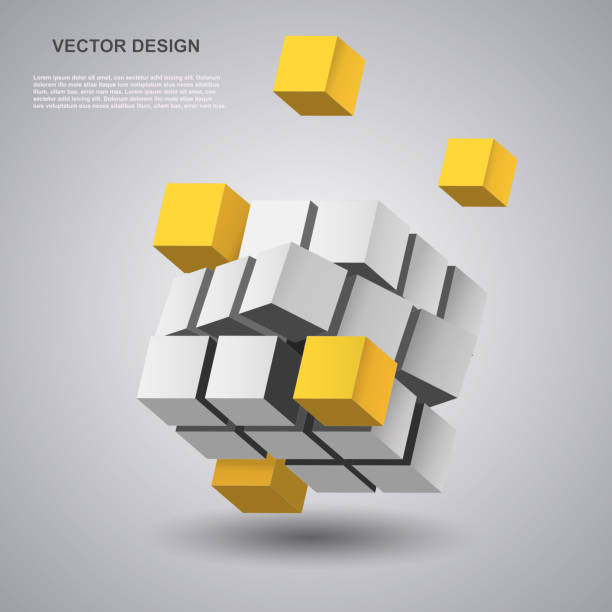 추상적인 3d 큐브 배경. 블록 빌딩 기술. 비즈니스 프리젠 테이션 및 미래 지향적 인 상자. 입방 조성물. 기하학적 원근감 모양. 정사각형 렌더링 양식입니다. 벡터 개념 - backgrounds abstract square shape architecture stock illustrations
