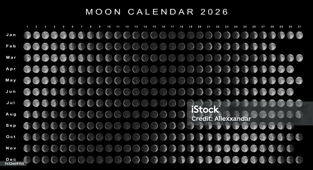 Moon Calendar 2026 Northern Hemisphere Stock Illustration Download