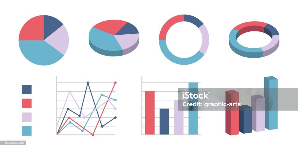 Pie Chart Examples Column Chart And Line Graph Chart Vector Isometric ...