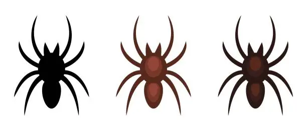 Vector illustration of Spider. Spiders set. Vector clipart isolated on white background.