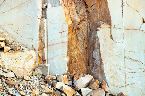 Crumbling sandstone stones, beautiful bright rocks, stone texture