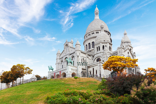 view of world famous Sacre Coeur church, Paris, France at fall