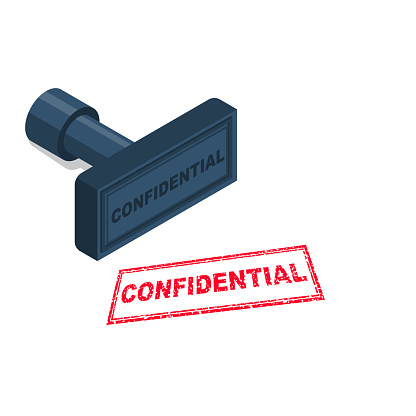 Stamp confidential. Symbol of secrecy. Confidential grunge rubber stamp. Vector illustration isometric design. Isolated on white background.