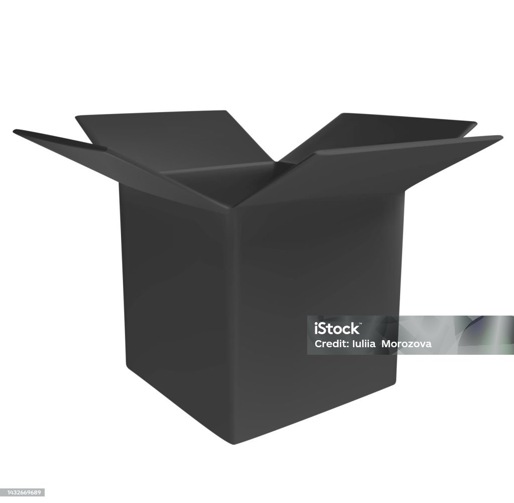 Offene Box 3drealistische Offene Schwarze Kartonverpackung Isoliert Auf Weißem ...