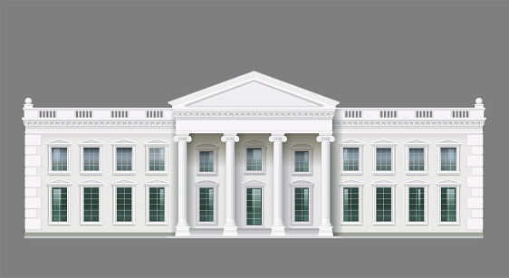 Facade of a classical palace building. The facade of the classic building of the palace. Vector realistic White House.
