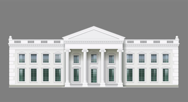Facade of a classical palace white building Facade of a classical palace building. The facade of the classic building of the palace. Vector realistic White House. in the middle of nowhere stock illustrations