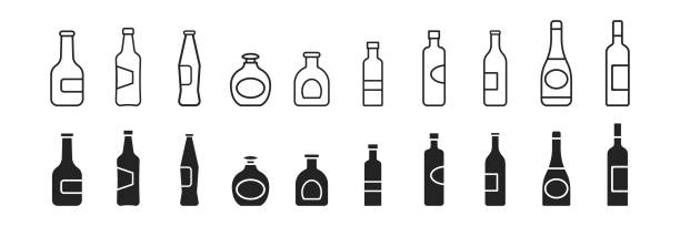 ボトルアイコンセット、水のシンボル、アルコールのコレクション、飲み物のデザイン - whisky alcohol bottle hard liquor点のイラスト素材／クリップアート素材／マンガ素材／アイコン素材