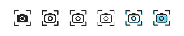 Camera focus icon. Photo shot vector symbol. Simple outline screen icon. Viewfinder icons set. Target lens black and blue web icons. Camera focus icon. Photo shot vector symbol. Simple outline screen icon. Viewfinder icons set. Target lens black and blue web icons. EPS10 setter athlete stock illustrations