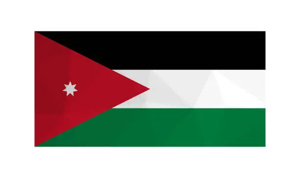 Vector illustration of Vector illustration. Official symbol of Jordan. National flag in red, black, green colors and white star. Creative design in low poly style with triangular shapes. Gradient effect