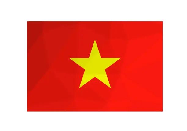 Vector illustration of Vector illustration. Official symbol of Vietnam. National flag with yellow star on red background. Creative design in low poly style with triangular shapes