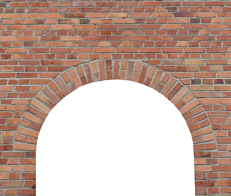 Old wide brick facade . Bridge or interior. Background or texture. Window door or entrance