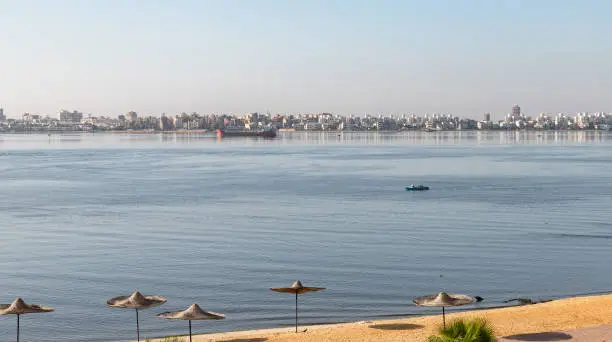 Photo of Lake Timsah, coastal view on a sunny morning