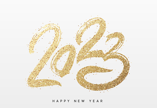 Happy new year 2023 handwritten calligraphy, typography lettering text. vector illustration