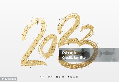 istock Happy new year 2023 handwritten calligraphy, typography lettering text. vector illustration 1432675381