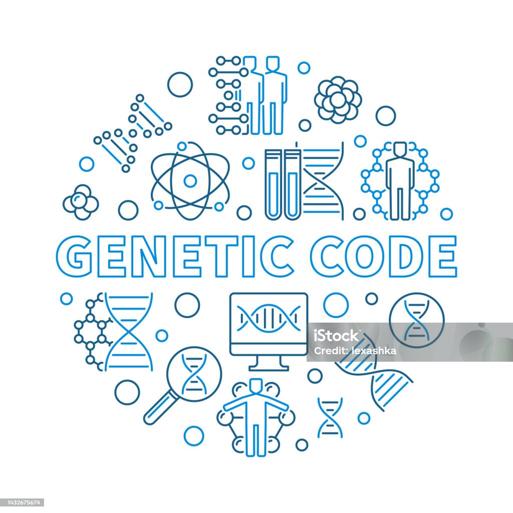 Genetic Code Science Drawings Genetic Code Vector Round Illustration In Thin Line Style Stock ...