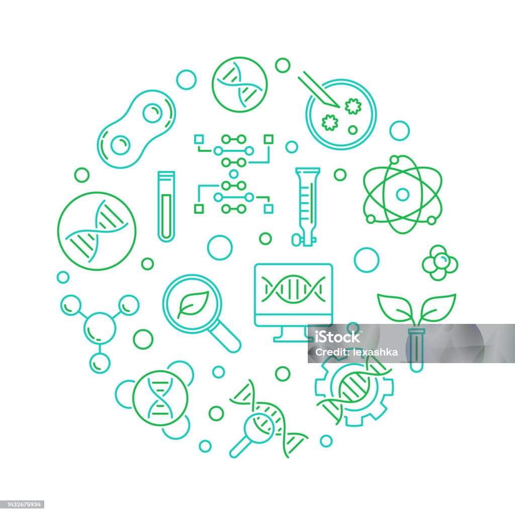 Vector Biotech Vector Biotechnology Or Biotech Green Line Round Illustration Stock ...
