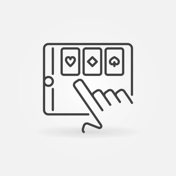 illustrations, cliparts, dessins animés et icônes de icône vectorielle de l’application de poker en ligne sur tablette dans un style de ligne mince - silhouette poker computer icon symbol