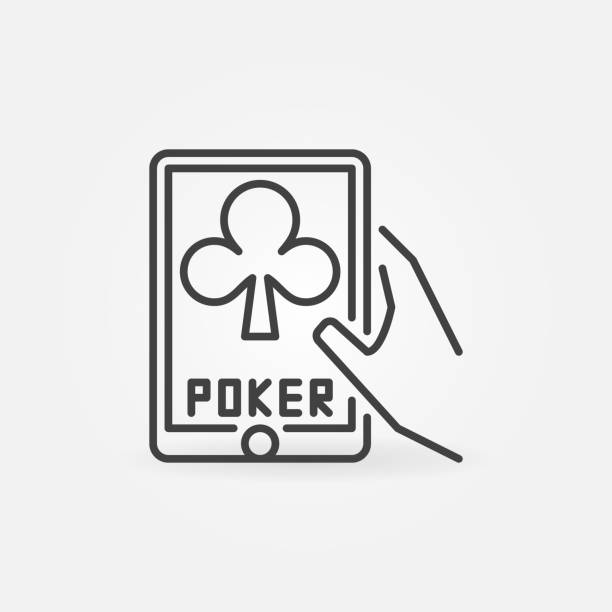 illustrations, cliparts, dessins animés et icônes de tablette avec application de jeu de poker dans l’icône vectorielle de concept de ligne de main - silhouette poker computer icon symbol