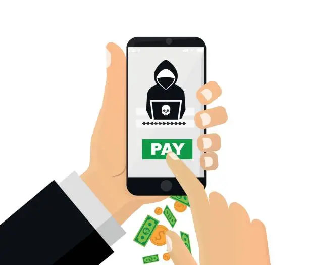 Vector illustration of Cyber ​​attack. money theft. Unsafe accounts, account theft. Social media breach attack, email or data fraud vector. hacker icon.