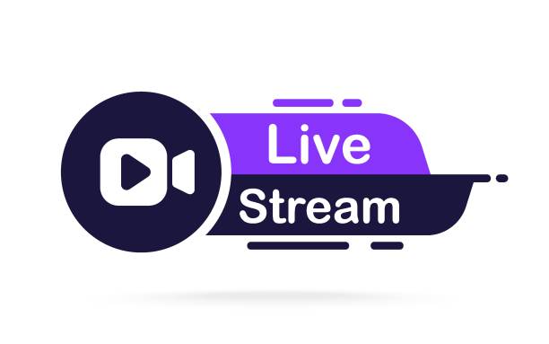 stockillustraties, clipart, cartoons en iconen met live stream symbol. online streaming, vector design element with play button. emblem for broadcasting, tv, sport, news, radio. live video stream icon. template for shows, movies and live performances - live streaming