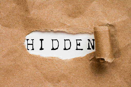 Hidden. the word  hidden appears in a hole in a folder