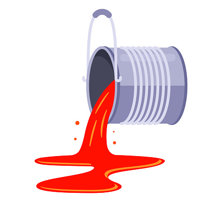 tin can with red paint. pour the paint from the can. flat vector illustration.